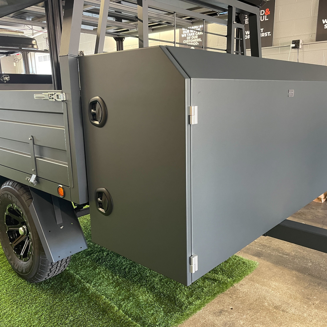 Passenger Side Tongue Box Slide-Out Camp Kitchen for Full-Size Trailers