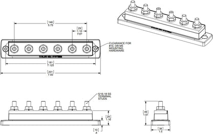 Blue Sea Systems 2126 250 Amp MaxiBus with 6 studs, 2126